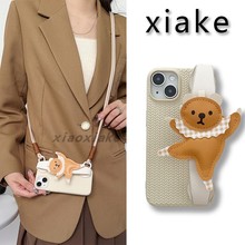 小虾壳原创iPhone13手机壳手腕带16趣味可爱小熊适用苹果15promax保护套带挂绳可背14斜挎单肩挂脖12软硅胶女