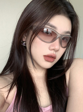 复古透明灰渐层色骑行太阳眼镜自行车摩托防风户外太阳眼镜女圆脸