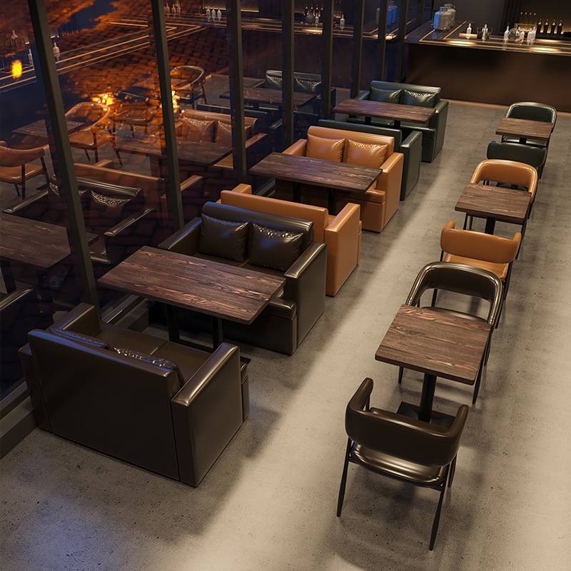 复古咖啡厅桌椅休闲酒吧清吧小吃汉堡甜品奶茶店餐饮卡座沙发组合