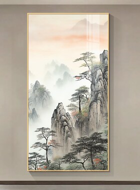 好货靠山背景画入户客厅玄关装饰画中式高端大气竖版山水画过道走