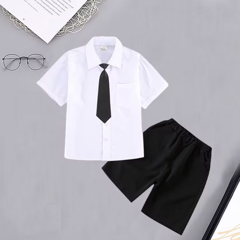儿童套装男童帅气小西装夏装白衬衫黑裤子演出服夏季短袖薄款衬衫