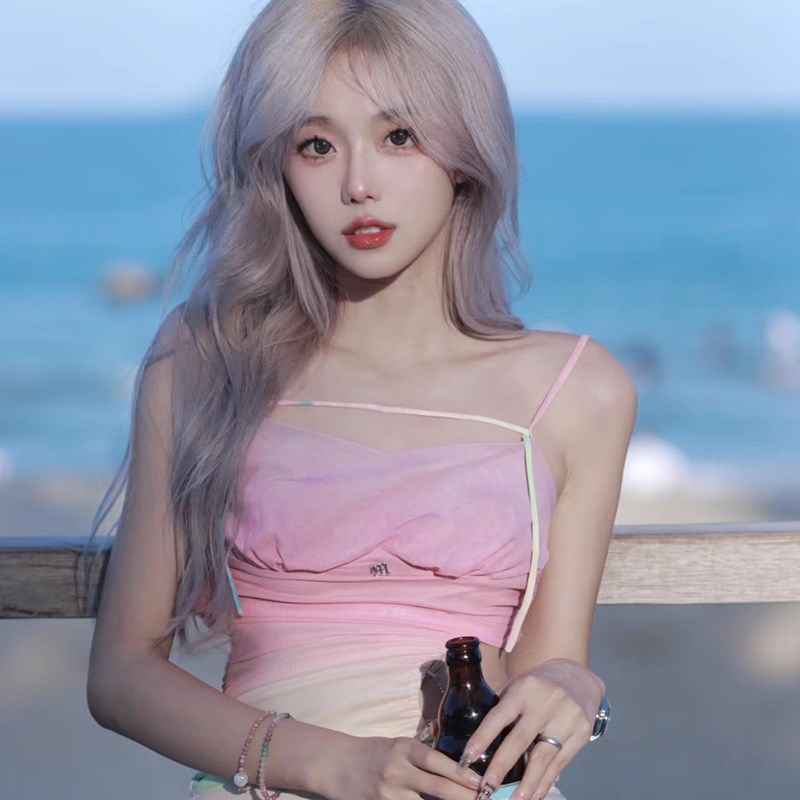 小鱼苗紫灰色假发全头套女长发女团羊毛卷洛丽塔lolita中分长卷发