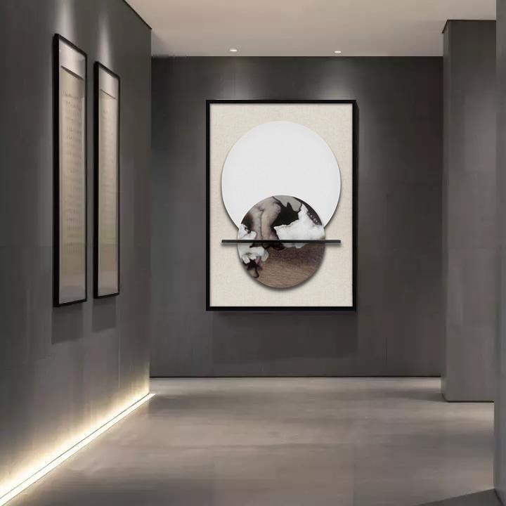 新中式简约客厅立体画圆形手绘装饰画过道玄关实物装置画设计师