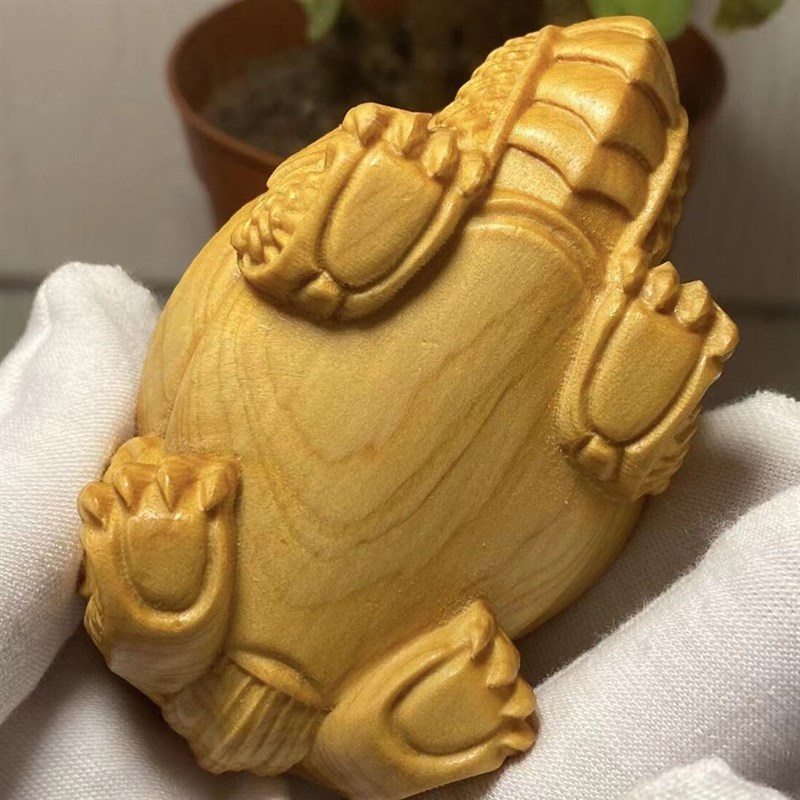 崖柏木雕龙龟手把件木质文玩雕刻小摆件茶宠动物富甲天下富甲一方