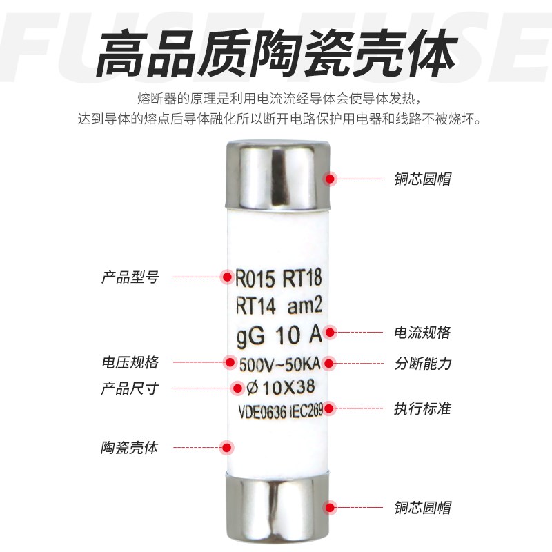 陶瓷熔断器RO15 10X38 R015保险丝管 RT18 1A 2A 3A 5A 6A 多规格