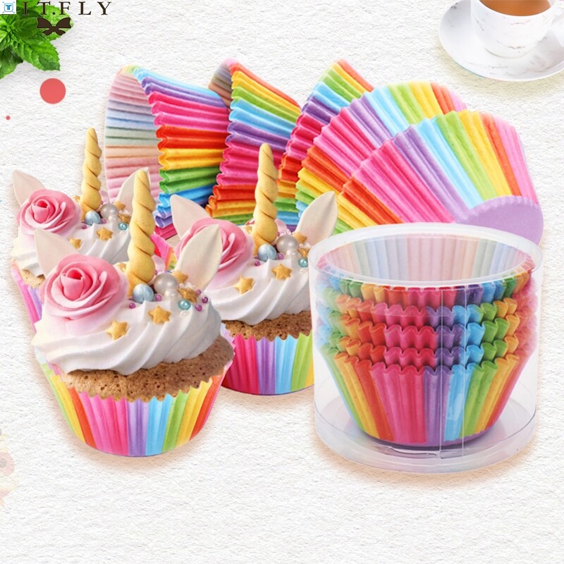 BITY 100Pcs Rainbow Cupcakes Paper Liners Muffin Cases