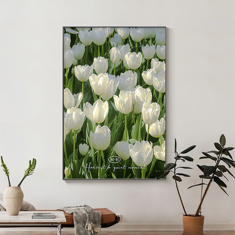郁金香装饰画现代简约沙发背景墙挂画北欧小清新花卉客厅壁画卧室图片