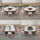 折叠培训桌椅组合多功能移动拼接智慧教室团辅六边形圆长条会议桌