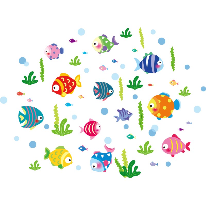 好货浴室玻璃墙贴纸卫生间幼儿园墙面装饰海报纸卡通小鱼防水瓷砖