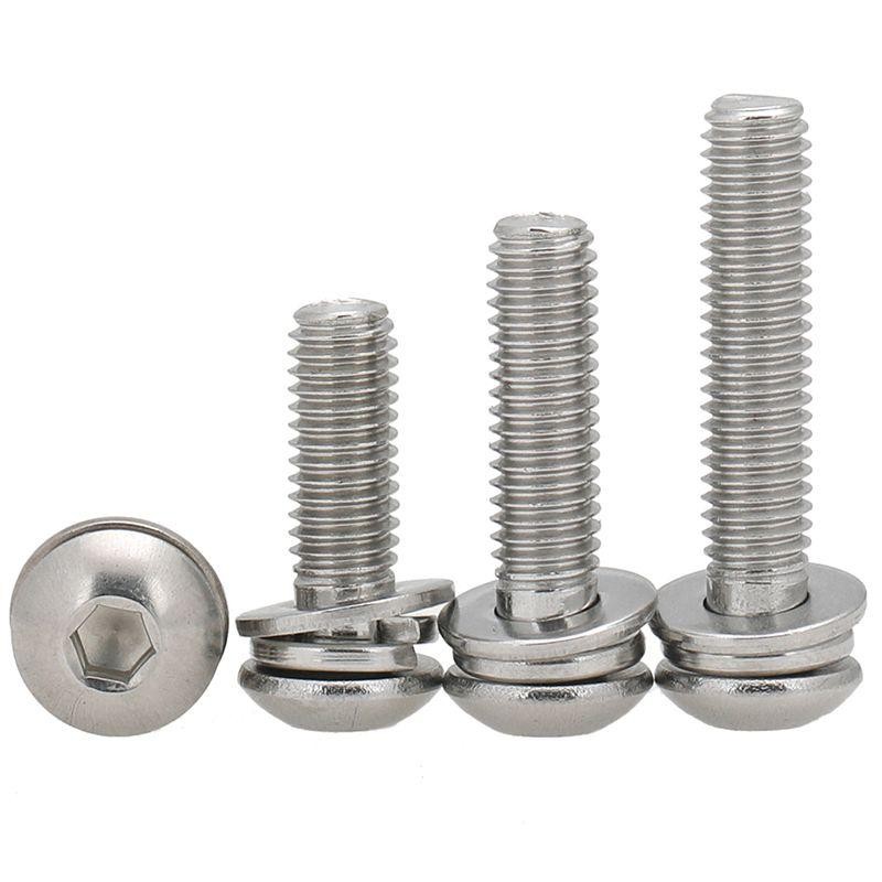 M4M5M6M8 304不锈钢圆头/盘头内六角三组合螺丝带平弹垫组合螺钉
