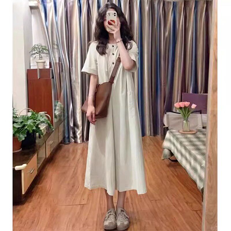 好货孕妇装夏装2025新款连衣裙夏季短袖T恤裙宽松遮肚裙子法式衬