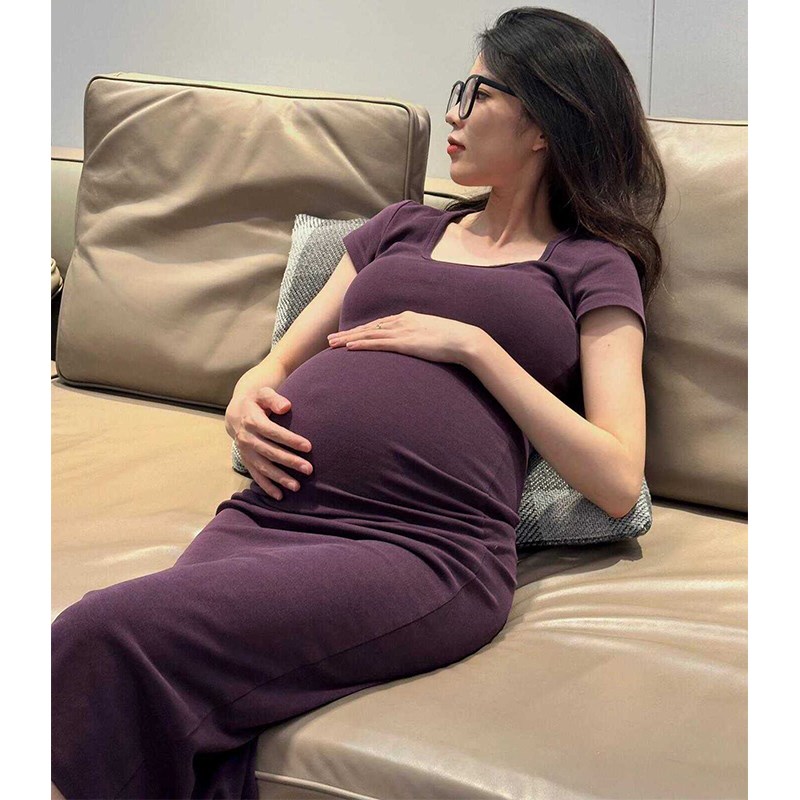 好货孕妇装夏季连衣裙2025新款弹力显瘦遮肚辣妈百搭短袖T恤长裙