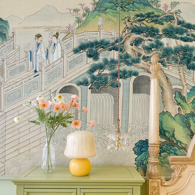 好货新古典国画风景图红楼梦人物壁纸新中式背景墙纸壁画个性定制