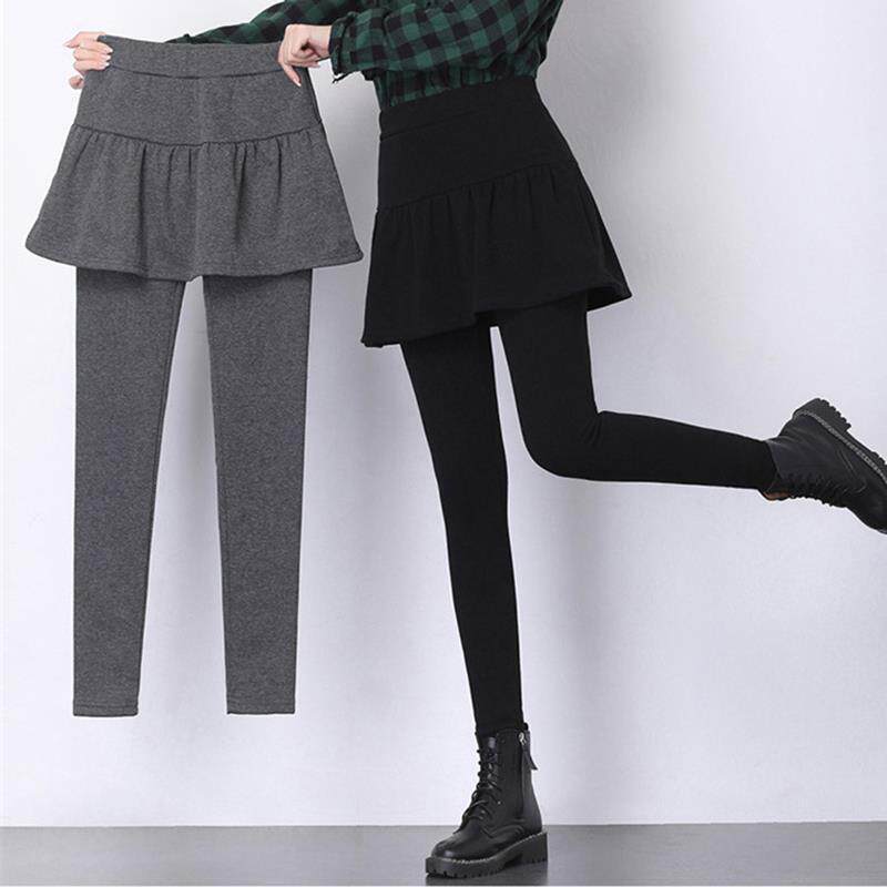 极速秋冬少女假两件裙裤初中生高中生加绒加厚中学生保暖外穿打底