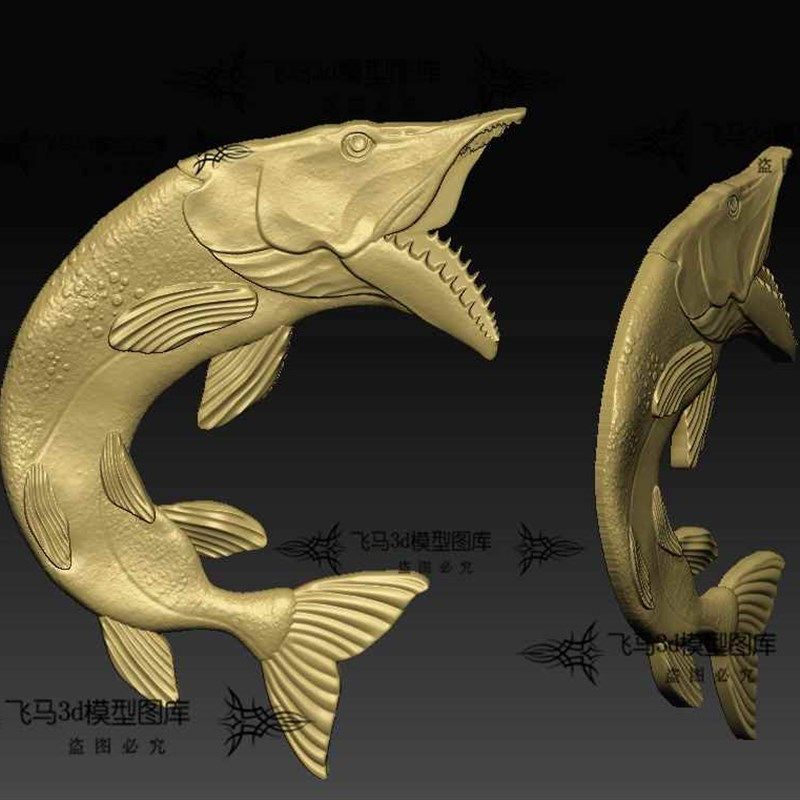 好货一条大鱼海洋生物浮雕挂件精雕图jdp灰度bmp雕刻3d模型stl平