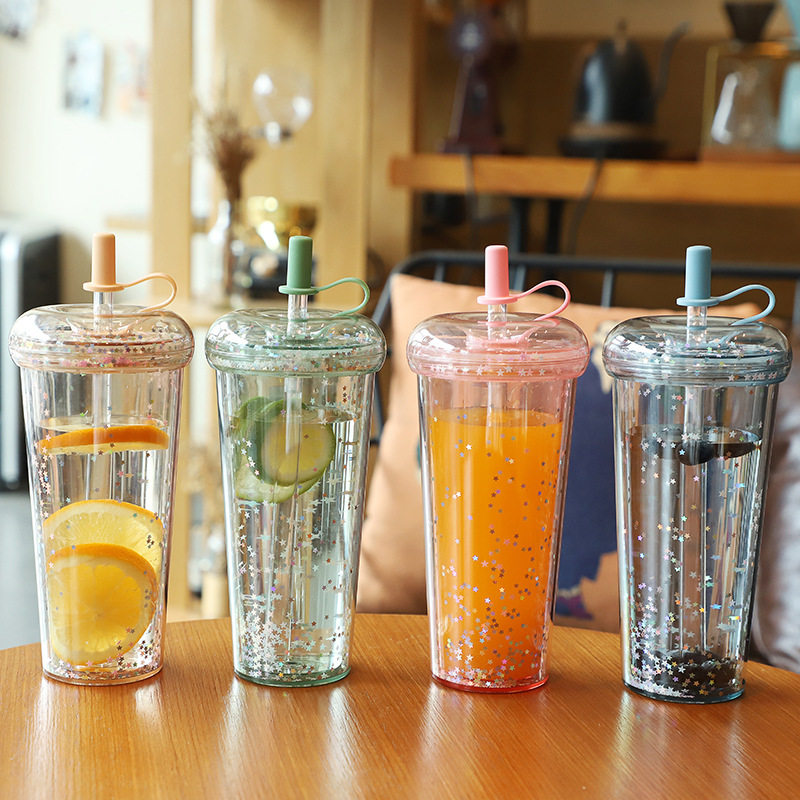 好货简约透明塑料吸管杯学生儿童女 奶茶杯大容量水杯夏季冰杯甜