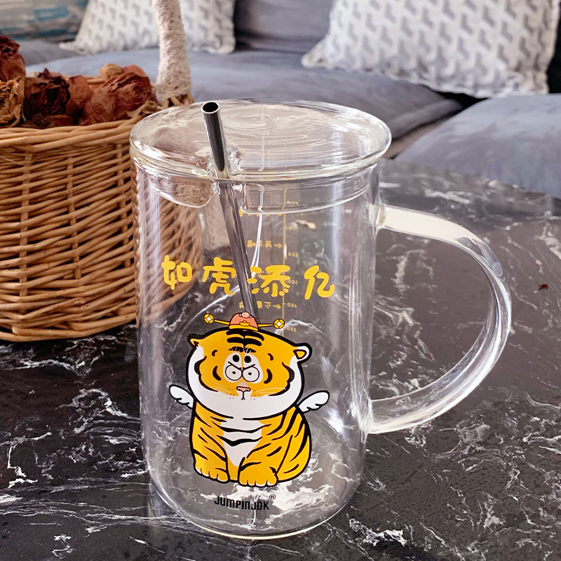 好货创意玻璃杯大容量1000ml夏季女办公室可爱刻度水杯带吸管盖杯