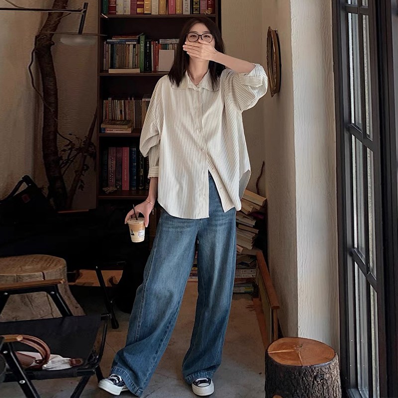 好货孕妇装夏春秋季宽松条纹衬衫上衣女长袖2025新款套装中长款两