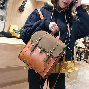极速Vintage Pu Leather Women Backpack Preppy Style Backpacks