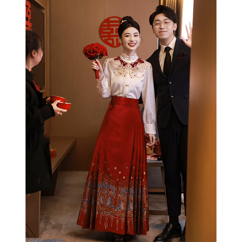 好货马面裙婚服套装平时可穿订婚服衣服敬酒服新娘结婚领证新中式