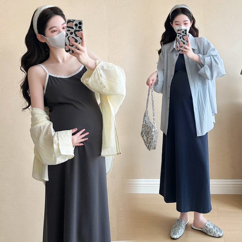 好货孕妇装夏天裙子中长款过膝减龄宽松吊带裙套装夏季新款孕期连