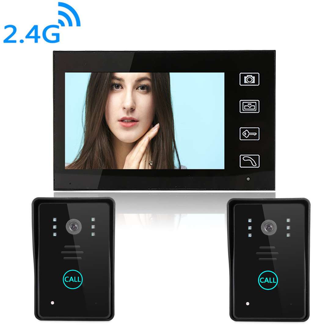 7寸无线可视门铃触摸按键安全防水无线门铃二对一