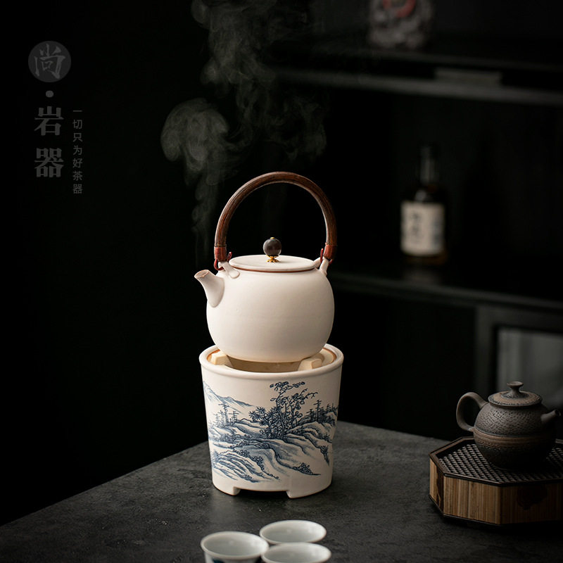 复古白色茶壶创意锤纹提梁壶带过滤单壶陶瓷泡茶壶炭火煮茶壶单个