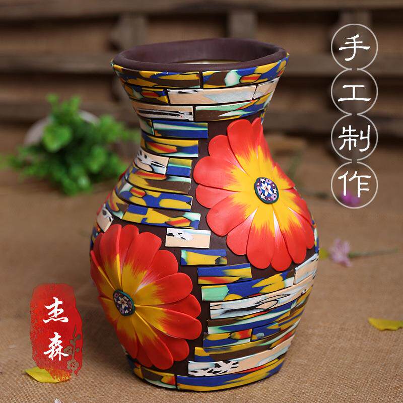 软陶手工家居软装饰品室内客厅电视柜工艺品摆件简约插花花瓶E2