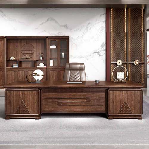 高端老板桌乌金木色办公桌新中式实木框架总裁桌现代新中式大班台