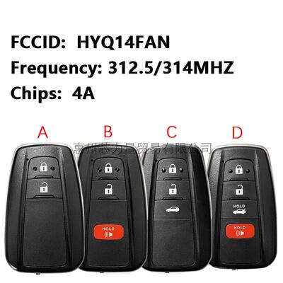适用于丰田卡罗拉2/3/4键智能钥匙312.5/314MHZ4AChip.HYQ14FAN