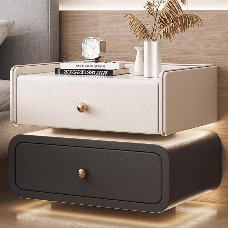 新款床头柜网红高级感轻奢智能带灯卧室简约现代全实木床边收纳柜