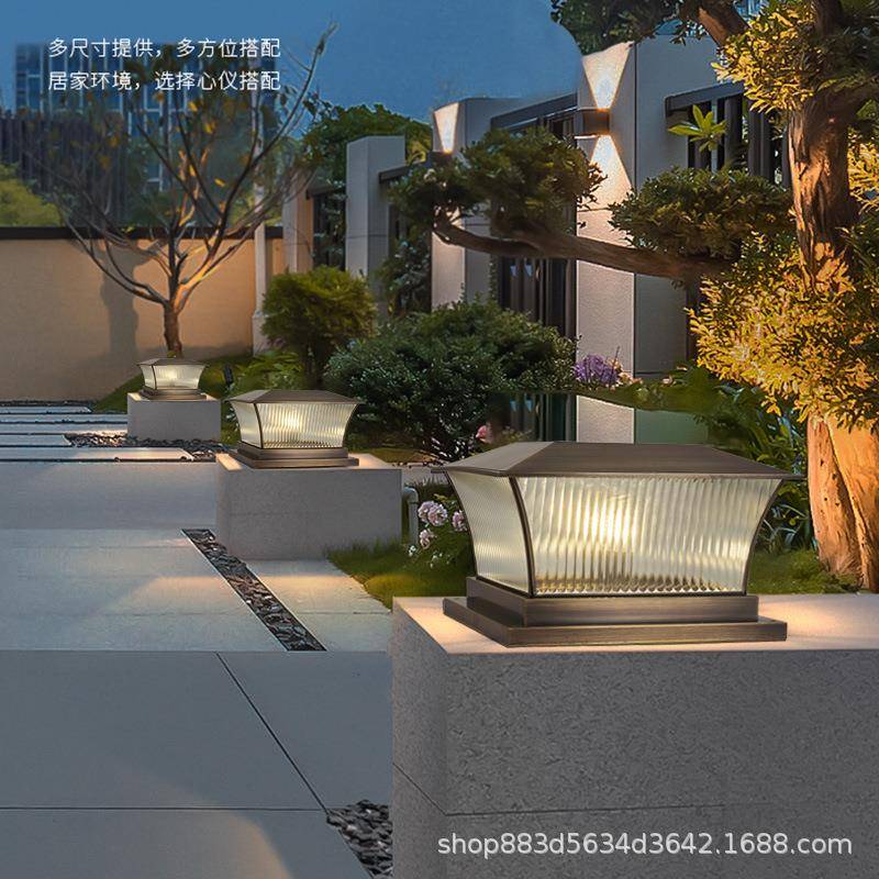 全铜太阳能柱头灯户外防水庭院灯接电款现代围墙柱子别墅大门柱灯