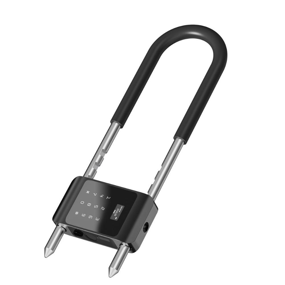 玻璃门U型密码锁插锁双门有框门办公室商铺门推拉门智能挂锁电子