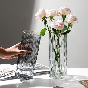 轻奢玻璃花瓶简约透明高级感ins风水养百合水培鲜花客厅插花摆件