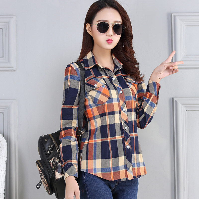 格子衬外套长袖韩版宽松