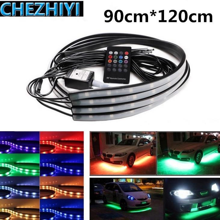 汽车LED氛围灯底盘灯声控灯RGB七彩遥控灯一拖四90*120cm装饰灯