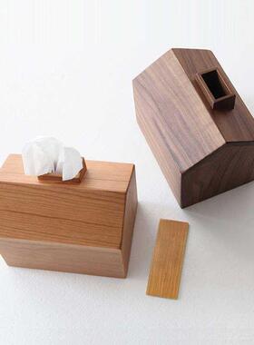胡桃木小屋纸巾盒北欧风桌面装饰木质抽纸盒民宿面纸盒木质纸巾盒