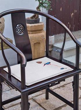 新中式椅垫仿皮棉麻防水古典实木家用椅子垫子圈椅茶椅餐椅垫