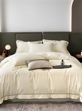 CBA新款棉水洗提花四件套简约棉被套裸睡床笠床单款床上用品家用