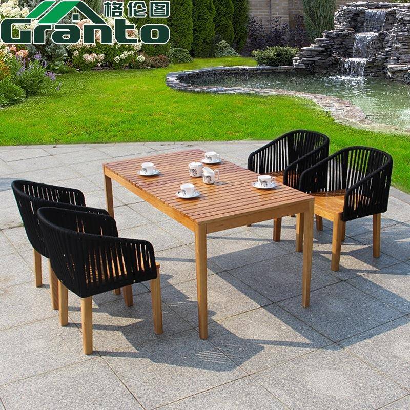 户外桌椅组合休闲绳编庭院别墅餐桌椅北欧阳台藤椅三件套简约家具