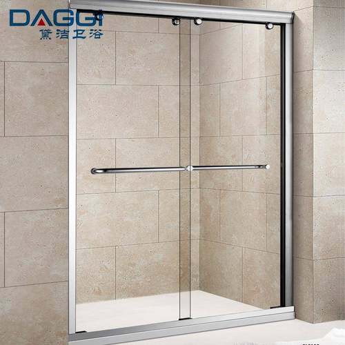 淋浴门制作推拉门防爆玻璃一字型双活动不锈钢简易移门式干湿分离