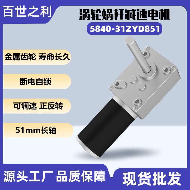 5840-31ZY直流减速电机涡轮蜗杆24V大扭矩长轴微型电动机12V