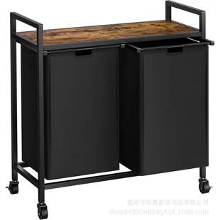 铁木脏衣篓布艺脏衣篮收纳筐盥洗室脏衣分类整理收纳架附轮