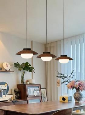 北欧胡桃木家用餐厅吊灯三头高级感简约饭厅吧台奶油中古风餐桌灯