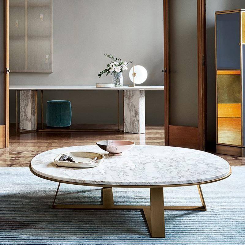 大理石岩板茶几小户型北欧现代简约客厅家用圆形铁艺茶桌办公组合