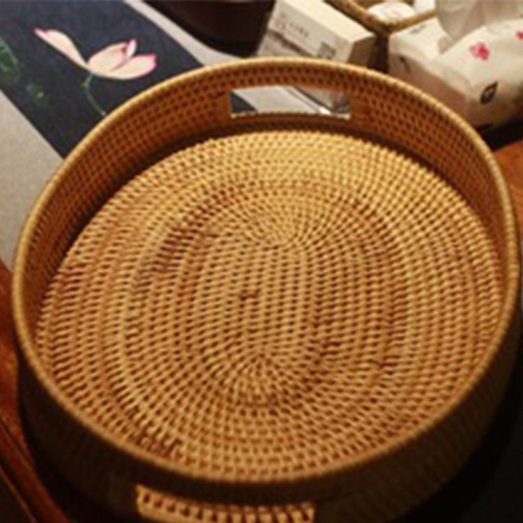 藤编家具果篮茶点心收纳盘纯手工茶杯托盘茶几藤编收纳筐批发