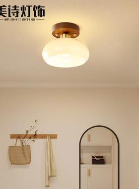 胡桃实木简约过道灯走廊灯创意极简入户玄关灯玻璃房间阳台吸顶灯