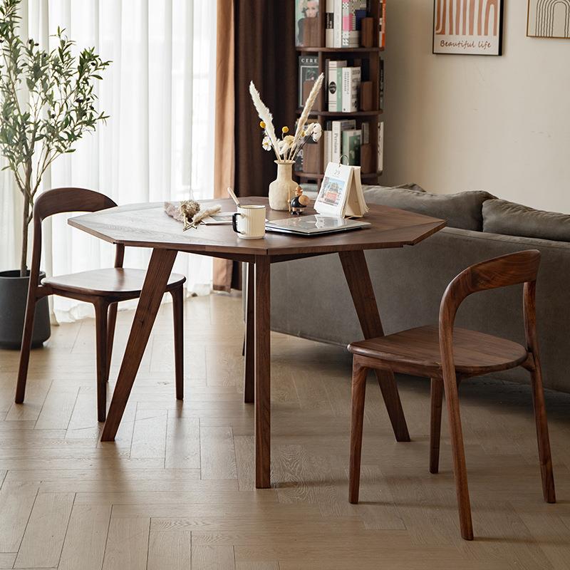 餐桌椅组合两用胡桃木实木变形八角可北欧圆桌伸缩餐桌折叠方桌全