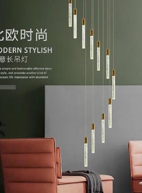 复式楼梯灯简约个性餐厅led吊灯北欧创意旋转楼梯别墅挑空长吊灯