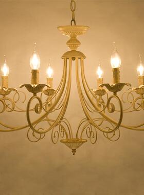 欧式简约客厅灯餐厅吊灯铁艺田园蜡烛铁艺吊灯卧室温馨灯具
